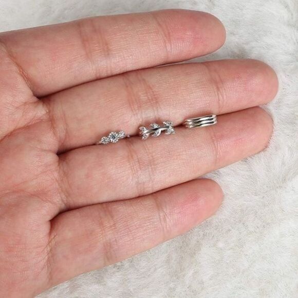 .925 Sterling Silver and Diamond Cubic Zirconia 20G Nose Hoop Rings - Set of 3 - Picture 3 of 5